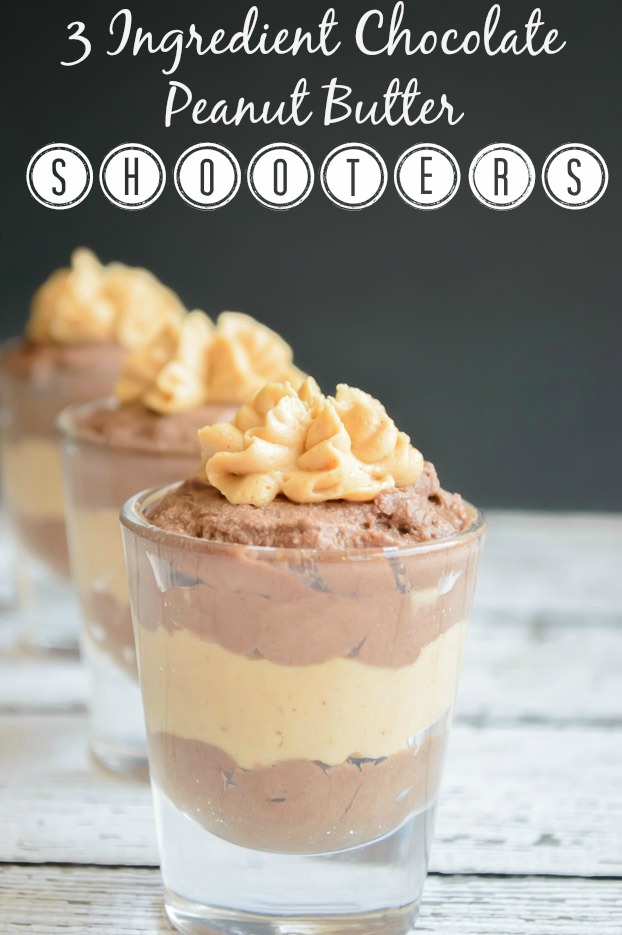 Chocolate Peanut Butter Shooters. Who doesn't love chocolate? This simple dessert recipe will satisfy all your chocolate and peanut butter cravings. Bonus: It's only 3 ingredients!