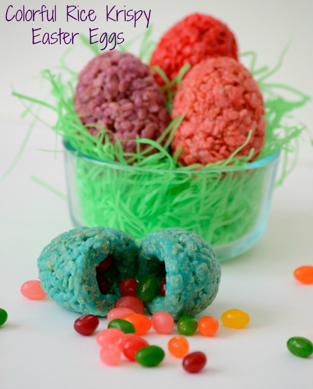 Colorful Rice Krispy Easter Eggs. Fill with your favorite Easter candy for a special Easter treat!