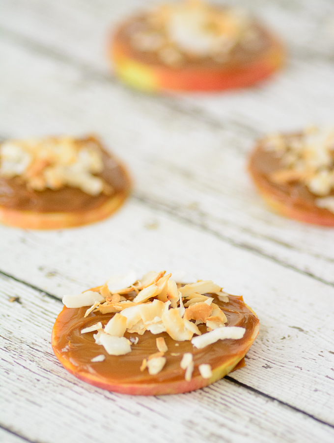 Toasted Coconut & Caramel Apple "Cookie" Great way to sneak in some healthy food for picky eaters. Perfect after school snack.