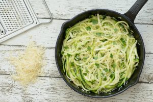 One Skillet Garlic Parmesan Zoodles. healthy, low carb, paleo and gluten free alternative to regular noodles. Even if you don't usually like zucchini, you will LOVE these! Substitute them for noodles in your favorite dishes for a fresh and healthy recipe!