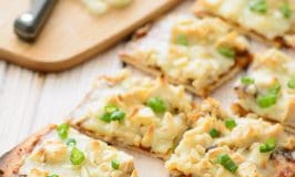 Gluten Free Spicy Chicken Flatbread. Great gluten free recipe for lunch or dinner. Made with an almond flour crust and simple ingredients. Could be made into a paleo recipe if you don't use the cheese. Yum!