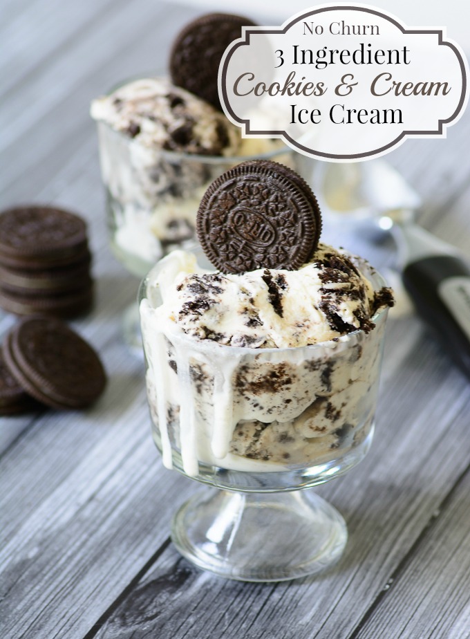 No Churn 3 Ingredient Cookies & Cream Ice Cream. What kid or adult doesn't love Cookies 'n Cream ice cream on a hot summer day. Just 3 ingredients and no ice cream machine needed!