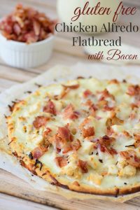 Gluten Free Chciken Alfredo Flatbread. This Gluten free recipe is delicious and made from all natural ingredients. Definitley have to try this!