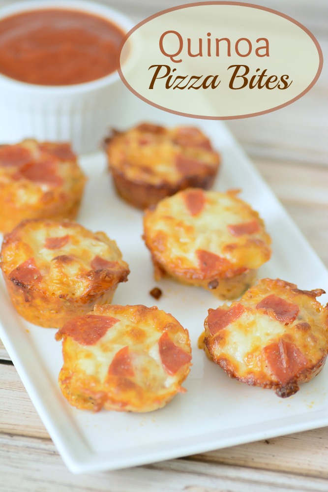 Quinoa Pizza Bites Recipe. A fun way to sneak a healthy superfood into your diet. This makes a great healthy appetizer for parties, super bowl or backyard BBQs. 
