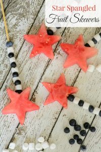 Star Spangled Fruit Skewers. What a fun and healthy treat for your next backyard BBQ! This would be perfect for Fourth of July.