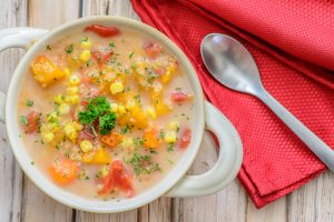 Slow Cooker Veggie Quinoa Chowder. This delicious gluten free soup recipe is perfect for chilly fall evenings and so easy to make in your slow cooker. Yum!