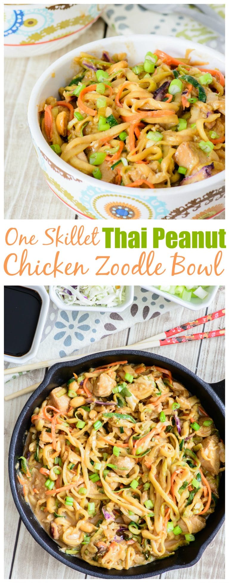 One Skillet Thai Peanut Chicken Zoodle Bowl Almost Supermom