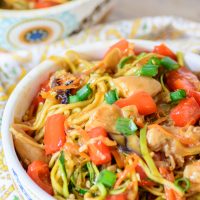 This amazing one skillet zoodle recipe is healthy, low carb, paleo and gluten free and is a perfect healthy meal that is a little sweet and a little spicy. You won't believe how good it tastes!