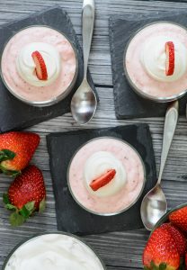 3 Ingredient Strawberry Mousse - This sweet, light and addicting dessert is sure to satisfy your sweet tooth! Can even be made into a paleo mousse recipe with a few simple tweaks. Have to try this!