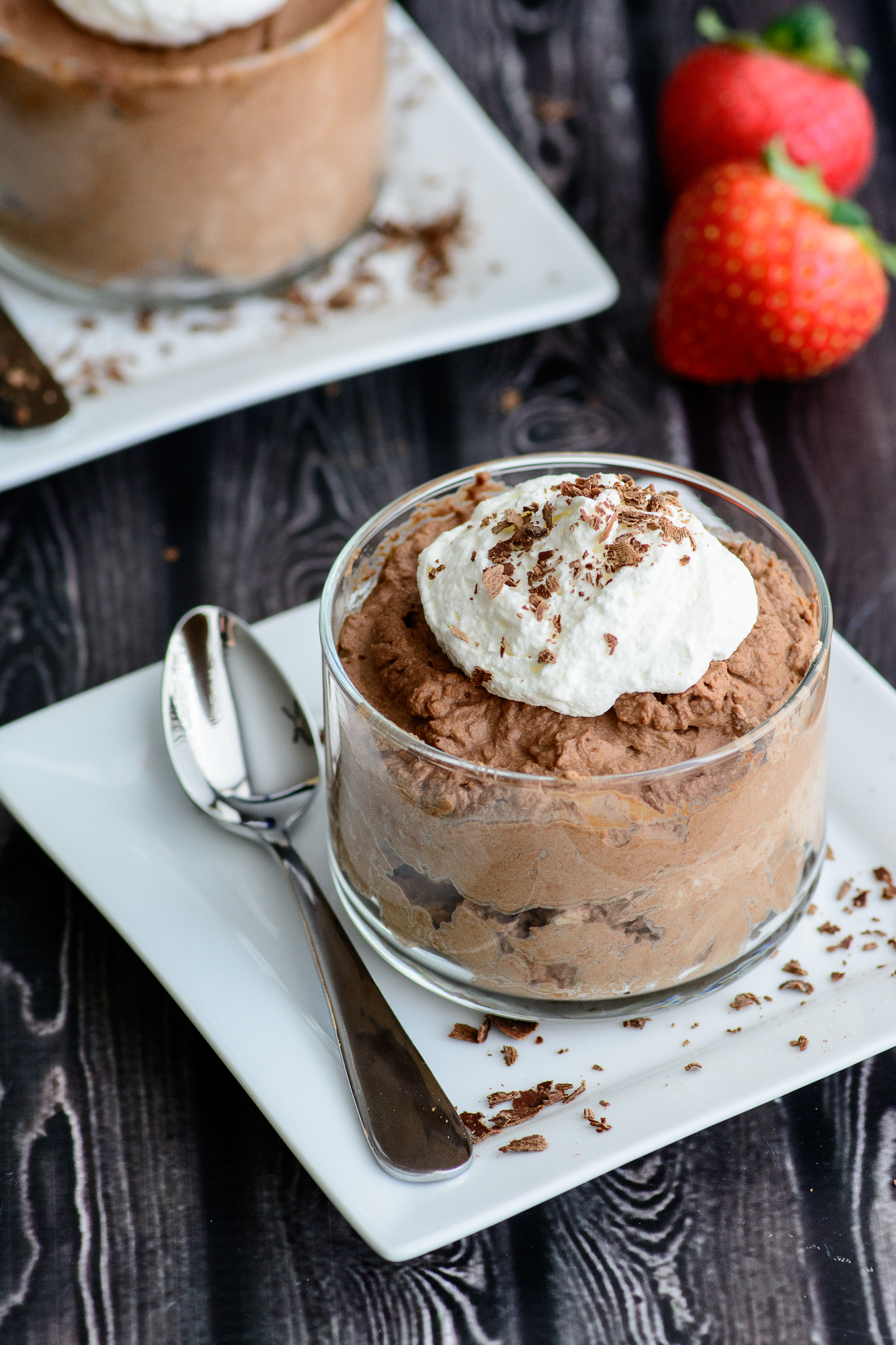3 Ingredient Chocolate Mousse. No eggs, no fuss. Just 3 simple ingredients and a little mixing and you'll be on your way to indulging in this decadent chocolate mousse. Instructions for a paleo chocolate mousse included too!
