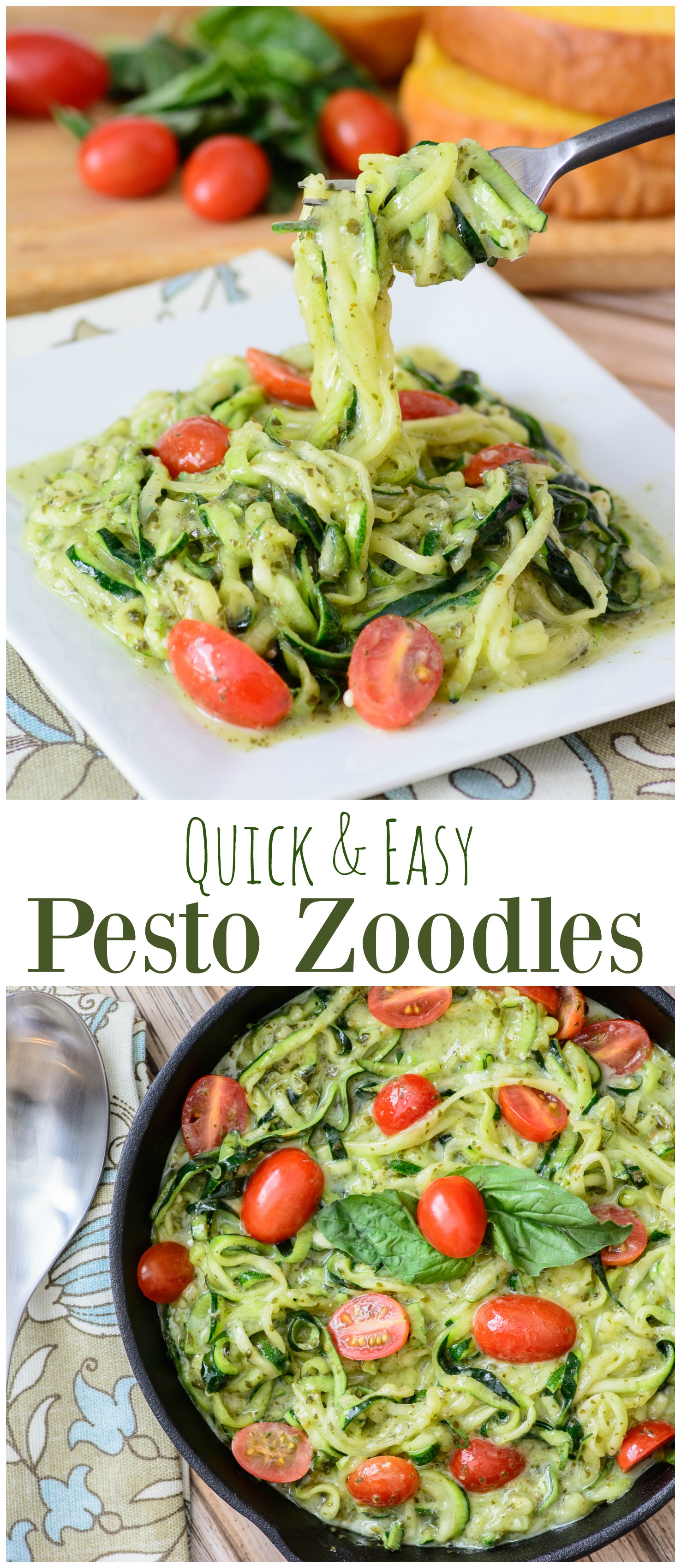 Creamy pesto with fresh zucchini noodles. These are a healthy, low carb, paleo and gluten free alternative to regular noodles. You won't even miss the pasta! Arguably the best zoodle recipe out there.
