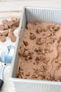 The smoothest ice cream made without an ice cream maker and only 5 ingredients! This No Churn Ice Cream is packed with chocolate and peanut butter flavor and is so easy to make! Perfect summer treat!