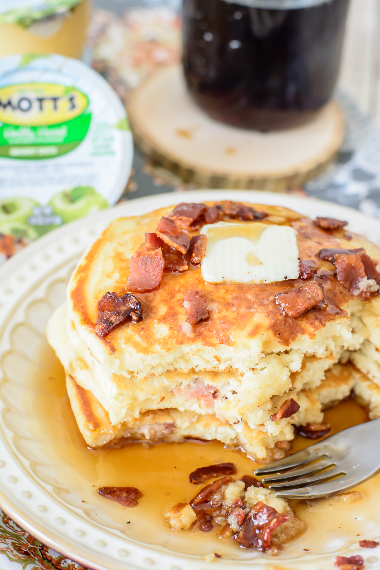 Maple Bacon Pancakes. Light and fluffy pancakes with pure maple syrup and crispy bacon. This pancake recipe is the king of all pancake recipes. You will love every bite!