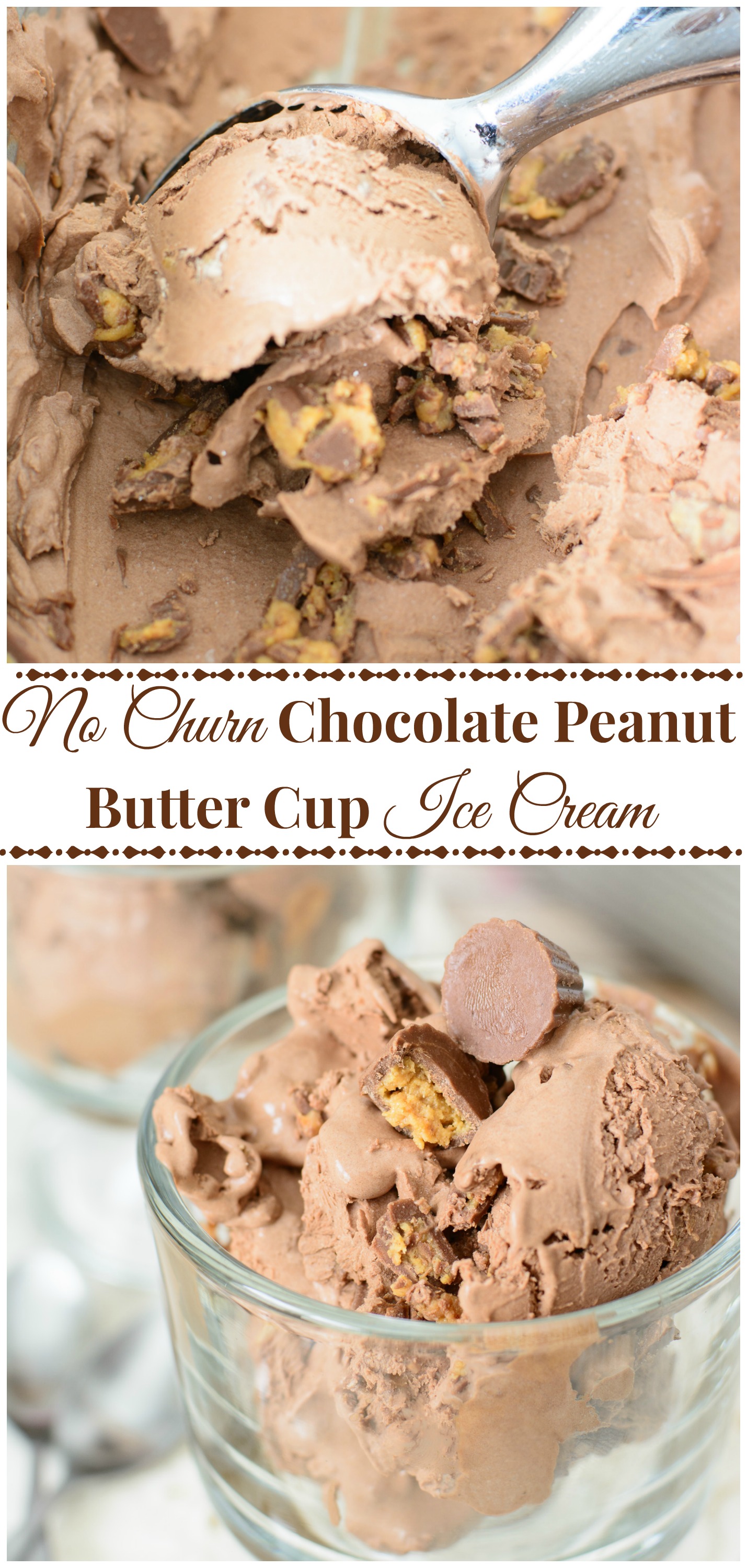 The smoothest ice cream made without an ice cream maker and only 5 ingredients! This No Churn Ice Cream is packed with chocolate and peanut butter flavor and is so easy to make! Perfect summer treat!
