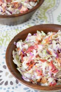 Bacon Coleslaw. This delicious bacon coleslaw recipe is a quick and easy side dish that will perfectly accompany just about any dish. It's always a hit at picnics and BBQ's. Plus you can never go wrong with bacon. Yum!