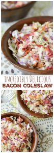 Bacon Coleslaw. This delicious bacon coleslaw recipe is a quick and easy side dish that will perfectly accompany just about any dish. It's always a hit at picnics and BBQ's. Plus you can never go wrong with bacon. Yum!