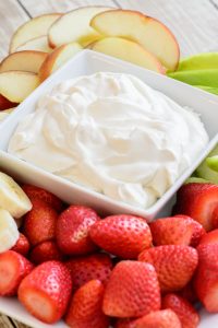 Healthy 4 Ingredient Yogurt Fruit Dip. This healthy and delicious recipe is the perfect compliment to any fruit plate. Made with 3 simple and pure ingredients this fruit dip recipe is sure to be a hit no matter where you serve it!
