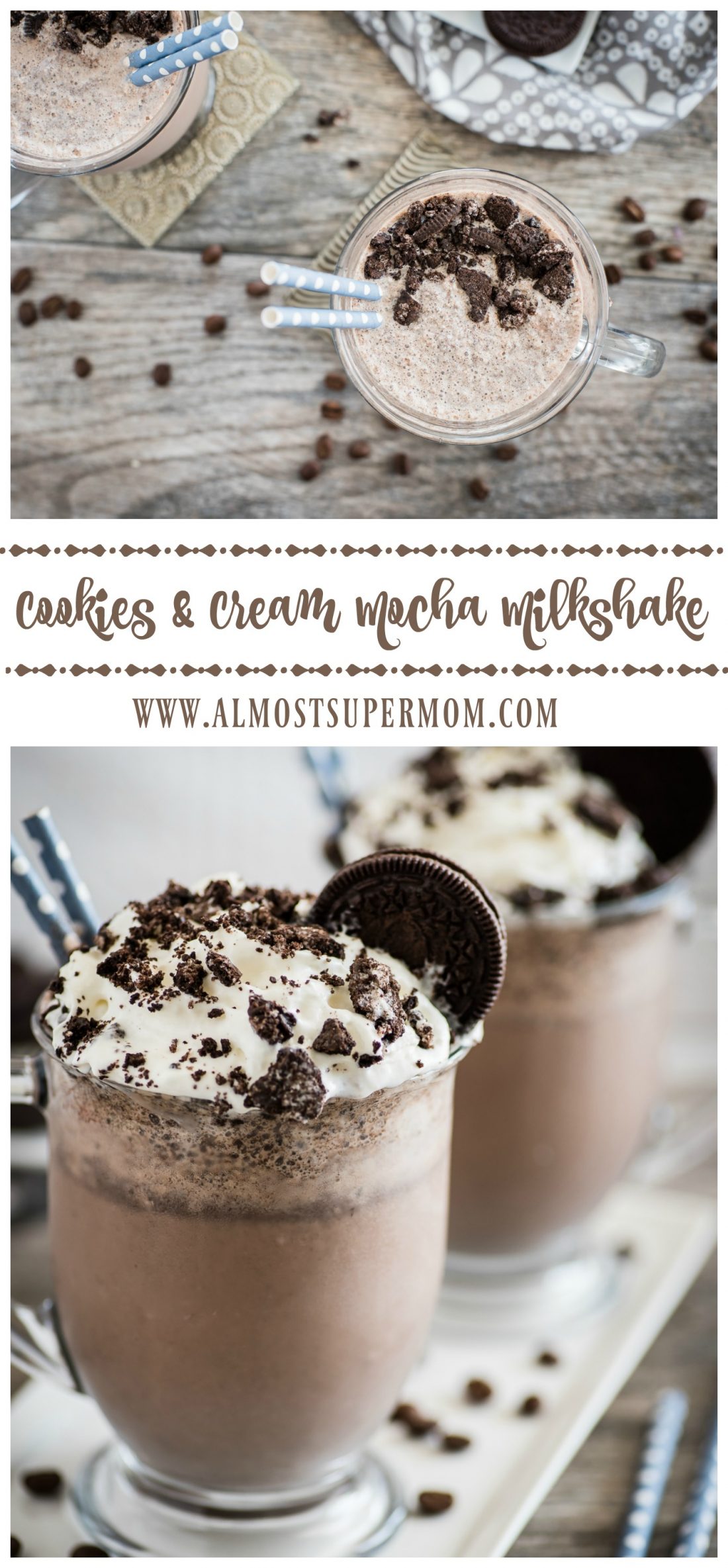 Oreos, chocolate ice cream and coffee combine to make this delicious Cookies and Cream Mocha Milkshake! 